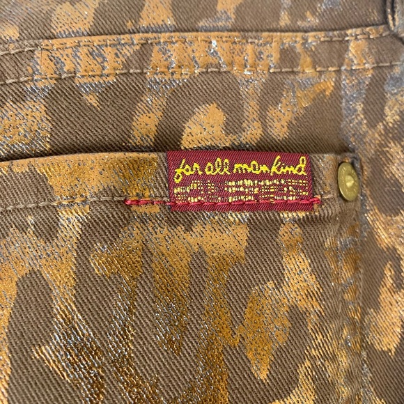 7 For All Mankind Metallic Gold & Brown Animal Print Leopard Skinny Jeans size 6 - Picture 9 of 16